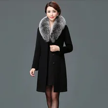 Элегантное однотонное длинное шерстяное зимнее пальто с тонкими карманами, офисное шерстяное пальто и куртка с пуговицами и меховым воротником, женские пальто