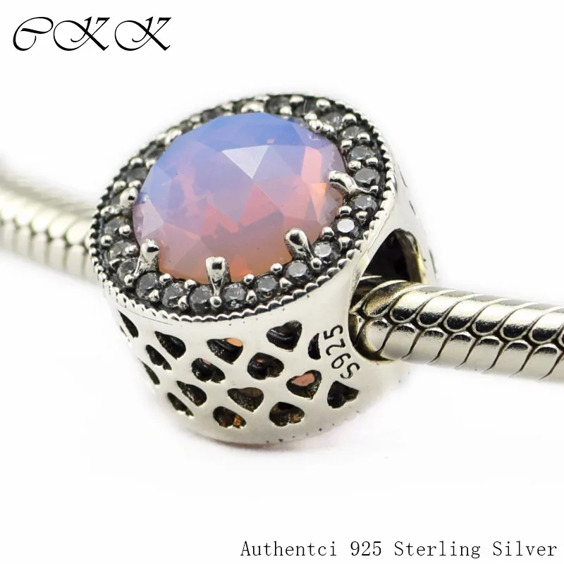 

925 Sterling Silver Radiant Hearts Beads With Opalescent Pink Crystal & Clear CZ Fit Bracelets for Jewelry Making YL437