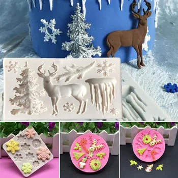 

DIY Silicone Baking Cake Molds Christmas Elk Tree Snowflake Shape Pastry Mold Tools HG99