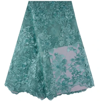 

Flower Embroidery African Lace With Beads High Quality African French Tulle Lace Fabric 5 Yards A1014