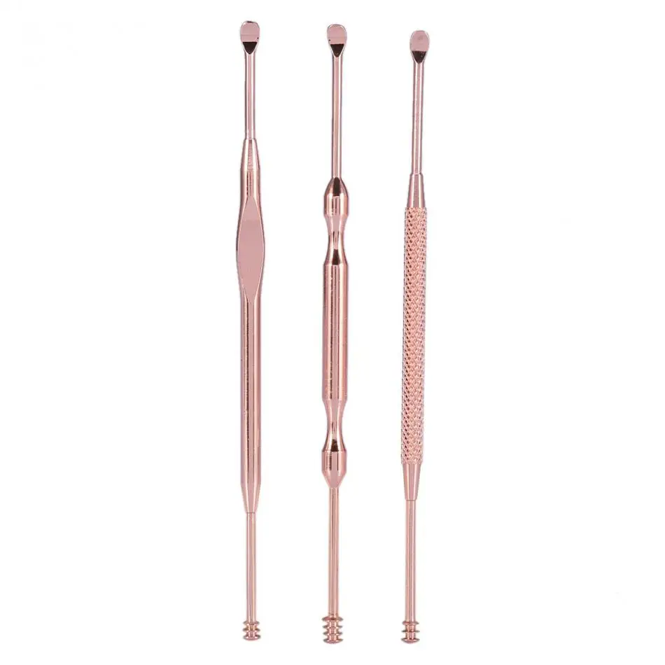 

3Pcs/Set Ear pick Ear Care Stainless Steel Spiral Ear Cleaning Dig Spoon Double-Ended Wax Remover Cleaner Curette Earpick Scoop