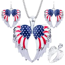 1set Angel Wings Necklace Earring Jewelry Set Alloy Unique American Flag Design Gift Animal Pendant Rainbow Charm Accessories 1set Angel Wings Necklace Earring Jewelry Set Alloy Unique American Flag Design Gift Animal Pendant Rainbow Charm Accessories