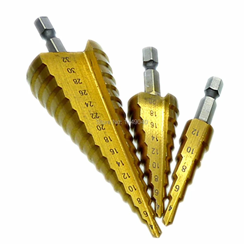 3pc Step Drills Set High Speed Steel Titanium Cone Drill Bit Industrial