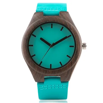 

Creative Blue Men Women Quartz Watch Hand-made Sandalwood Genuine Leather Watchband Simple Modern Cool Watches Gift for Male
