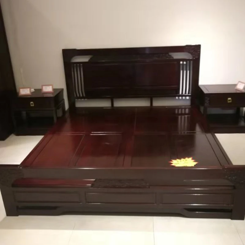 

3pcs/set antique Redwood bed 1 large bed 2 bedside table 209*180*107cm