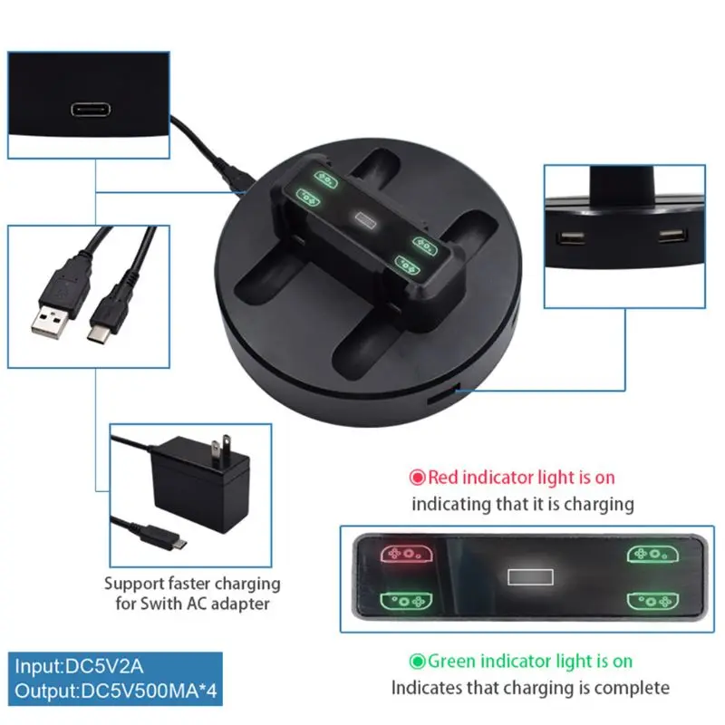 Зарядная док-станция зарядное устройство 4 в 1 USB зарядное устройство подставка держатель для переключателя NS Joy-Con с 2 дополнительными usb-портами и светодиодный индикатор