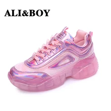 6 см, увеличивающие рост, популярные розовые дышащие женские повседневные туфли на толстой подошве, Zapatillas, удобная прогулочная обувь