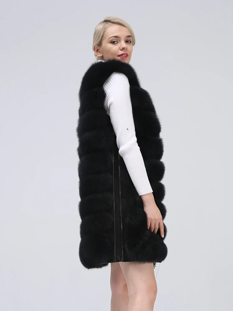 New Fashion Fox Fur Vest Zipper Real Fur Jacket Female Winter Warm Fur Coat High Quality Leather Vest Fur Fox