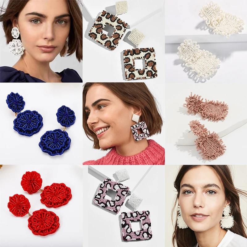 

Ladyfirsy Trendy Handmade Ethnic Large Multicolored Seed Beads Earrings Bohemia Statement Drop Dangle Earrings for Wedding Party