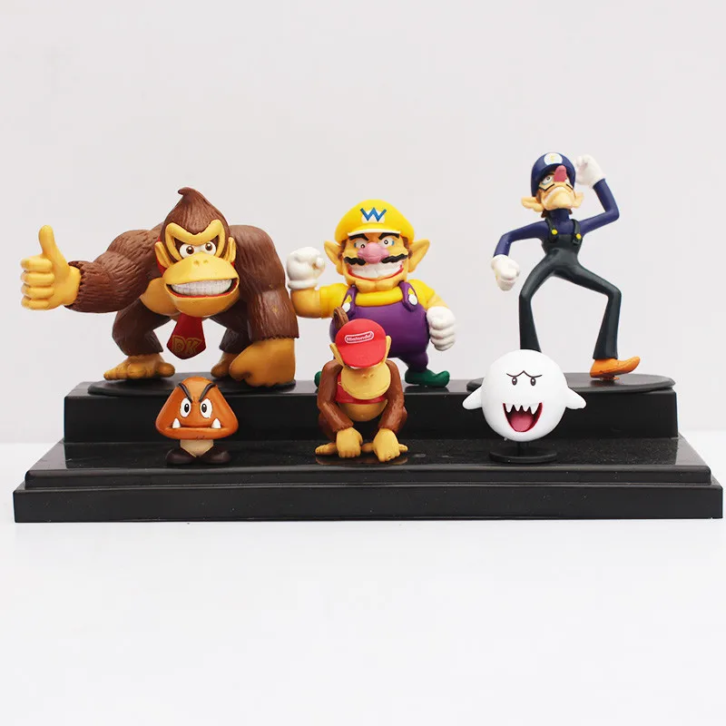 

3-8cm 6pcs/lot Super Mario Bros Donkey Kong Waluigi Wario Ghost Goomba Action Figures Toy Doll