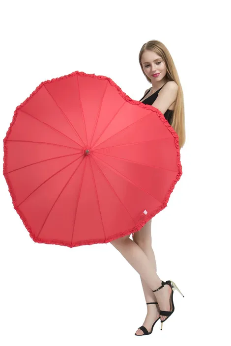 Красный зонтик в форме сердца, персиковые сердечки, женские зонты на День святого Валентина, Свадебная вечеринка, помолвка, реквизит для фотосессии, длинная ручка, Unbrellas