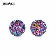 ShinyGem 4-10 мм круглые серьги с кристаллами друзы сверкающий натуральный камень опал серьги 925 пробы серебряные серьги-гвоздики для женщин