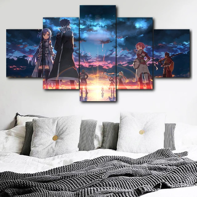 Buy Anime Canvas Painting Wall Art Oil Poster Wall Picture 5 Panel Sword Art