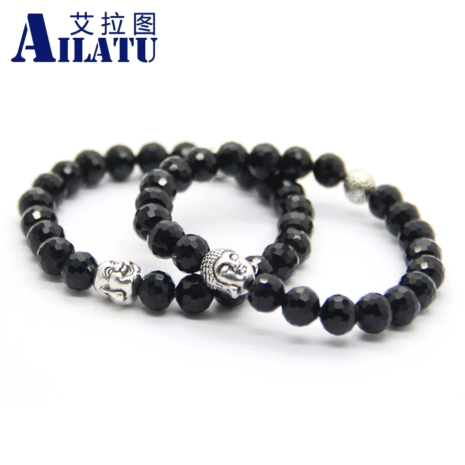 

Ailatu Fashion Black Crystal Beads Tibetan Jewelry Buddha Head Prayer Mala Amulet Lucky Bracelet Hombre Bracciali Men's Jewelry