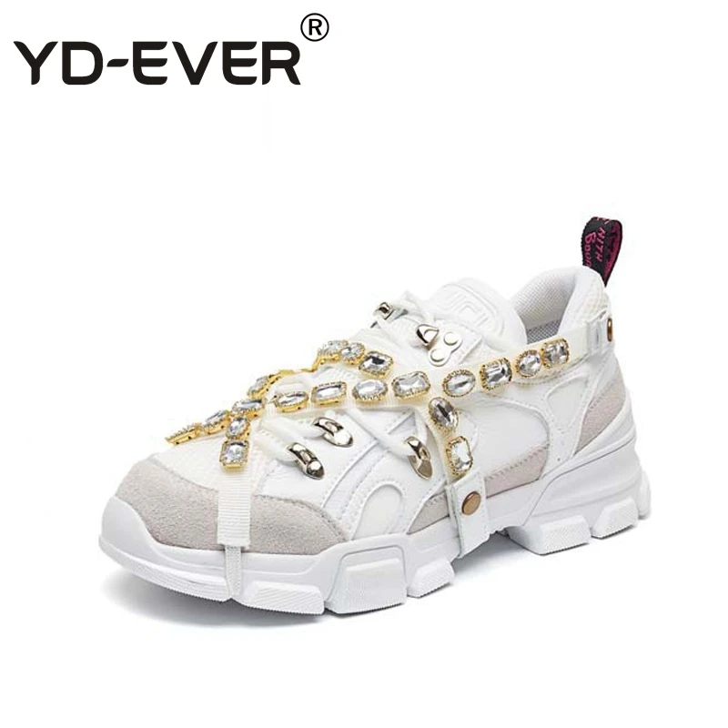 YD-EVER; повседневная обувь на платформе; женские брендовые белые кроссовки; женская обувь с перекрестной шнуровкой; сезон осень; модная женская обувь; chaussure