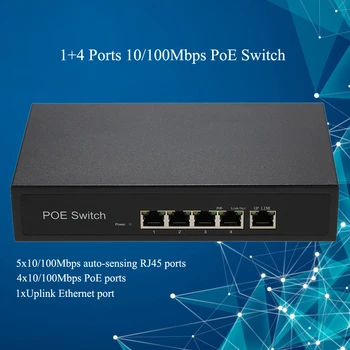 

1+4 Ports 10/100Mbps PoE Switch Injector Power Ethernet IEEE 802.3af for Cameras VoIP Built-in Power Supply Adapter Box EU Plug