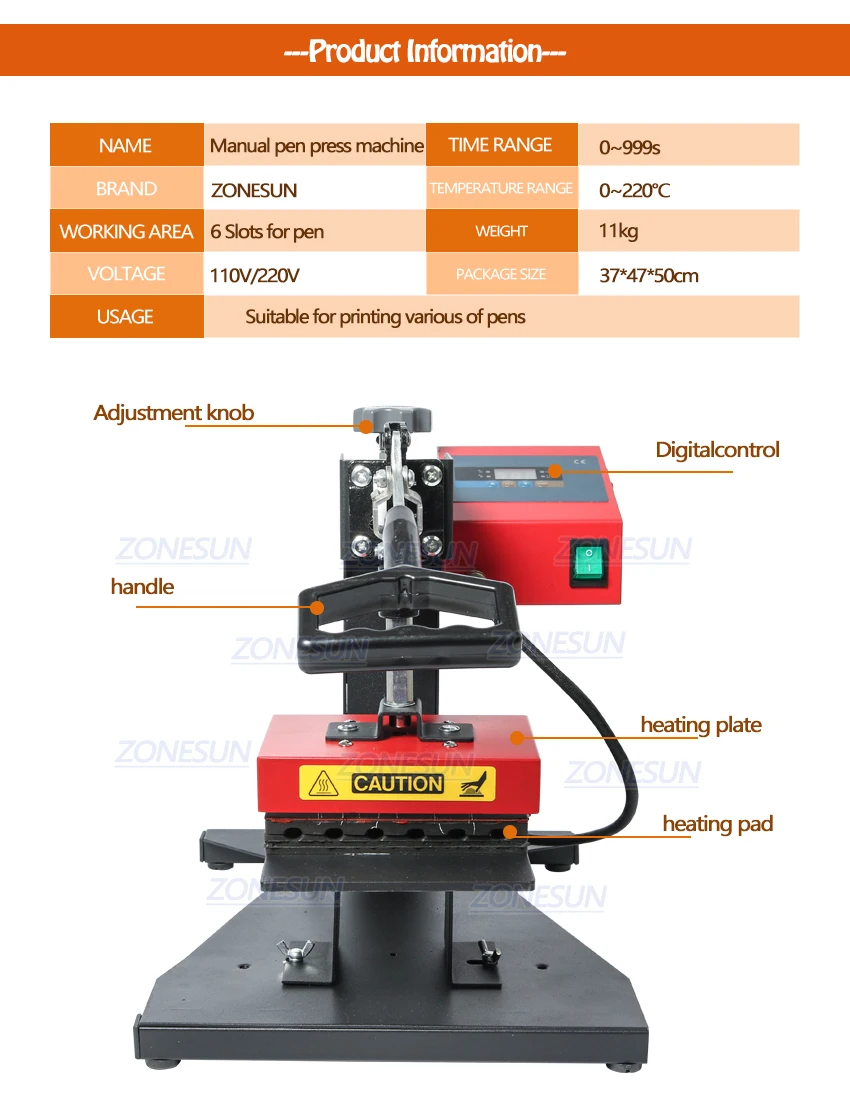 ZONEPACK Pen Heat Printing Machine Hot Transfer Printing Machine Press Machine For Plastic Ball Point Pen Logo Pressing Machine