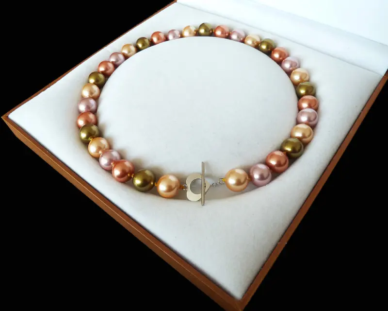

14MM Big Pink purple mix color south sea shell pearl necklace Halsketten Sweater chain Women Gift word 925 silver jewelry