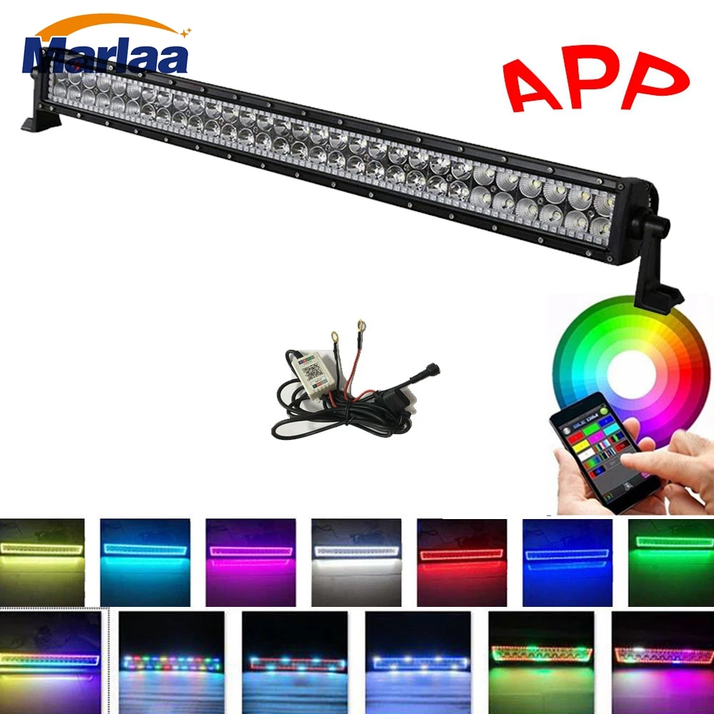 32" 180W Straight Led Light Bar with Chasing RGB Halo Ring Flood Spot