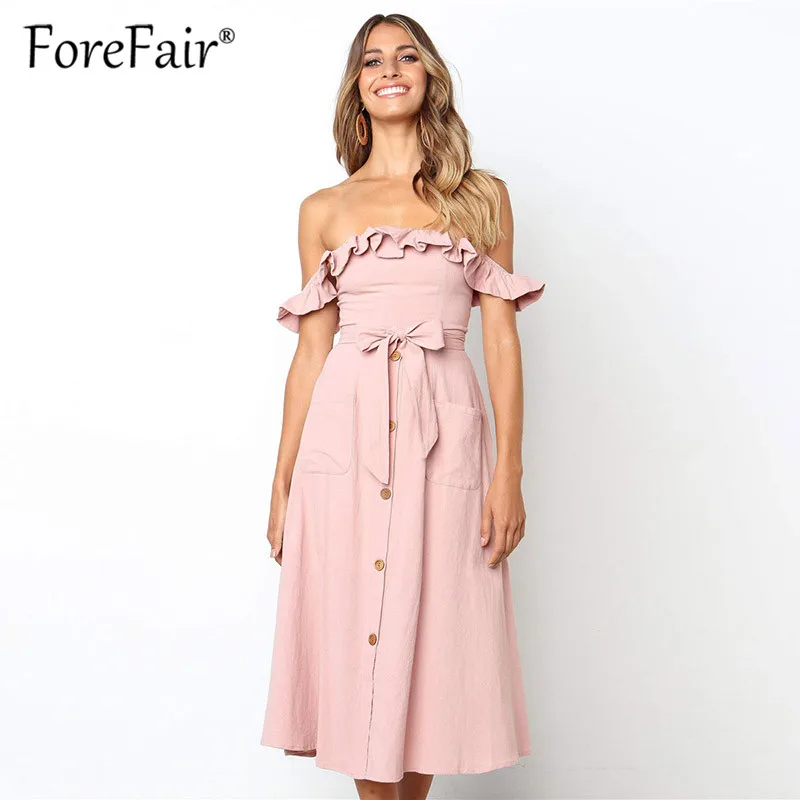 Forefair 2019 летнее пляжное платье элегантные женские миди платья с открытыми плечами