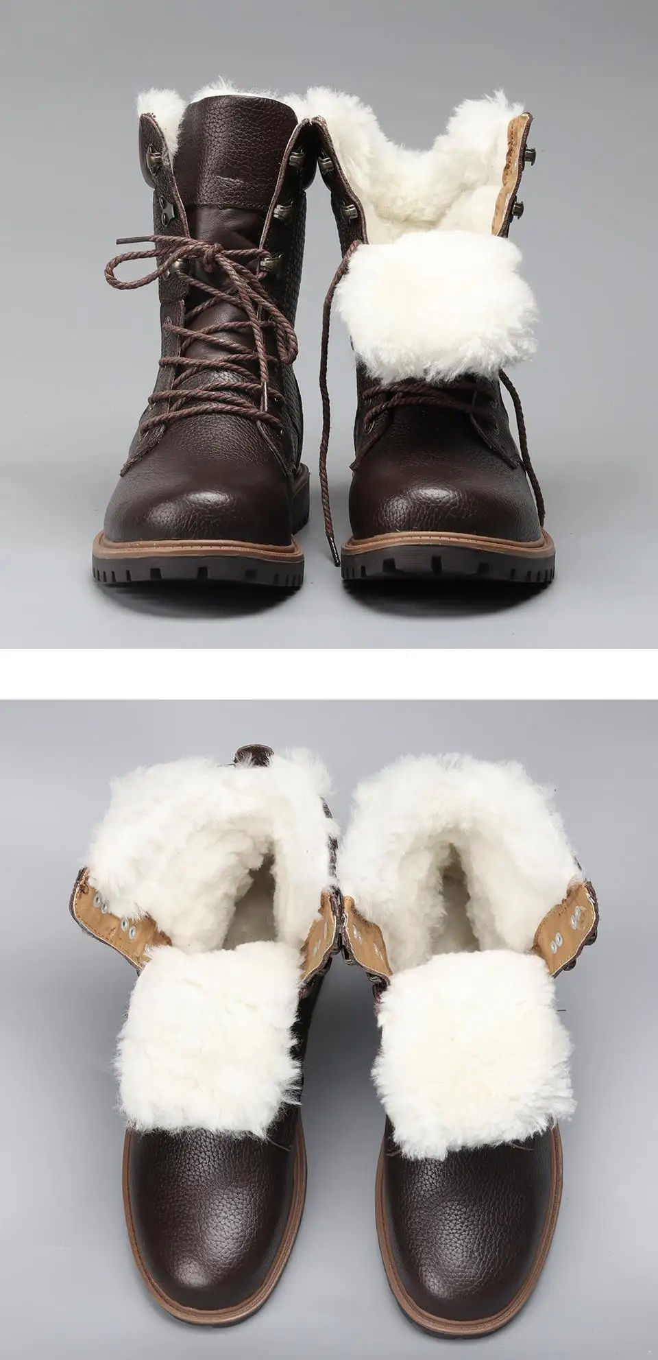 Натуральная шерсть Мужская зимняя обувь Теплые Настоящая кожа ручной работы Мужские зимние сапоги# YM1568