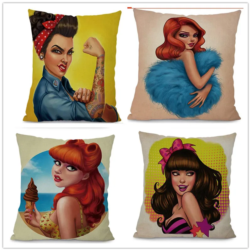 

Fashion Cartoon Girl Printed Sofa Throw Pillows Home Decorative Creative Decor Cushion No Filling Car Seat Cushions