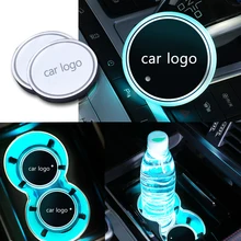 2 шт. Автомобильный светодиодный светильник с логотипом подстаканник для BMW M power Audi Sline VW R Benz AMG Suzuki Kia светильник окружающей среды атмосферная лампа