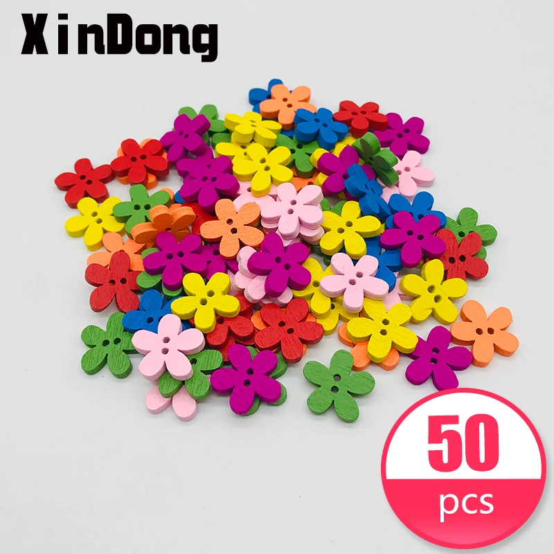 

Xindong 50pcs Natural wooden buttons handmade diy button cartoon button painting primary school children's creative materials