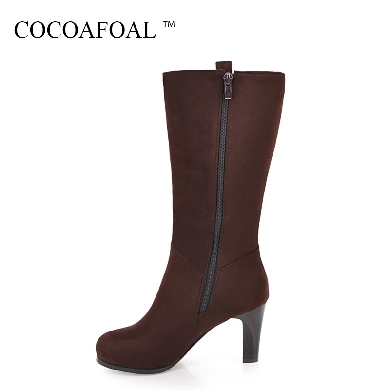 

COCOAFOAL Women's Sexy Crystal Knee High Boots Plus Size 33 43 Brown High Heeled Shoes Winter Black String Bead Knee High Boots