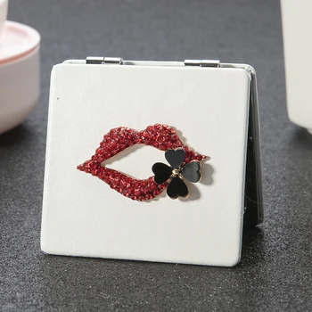 

Mini Pocket Beauty makeup mirror,2-face PU Leather Portable Magnifying Folding compact mirror Sexy red lip,Party Favors gifts