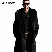 AILOOGE новые зимние мужские пальто из искусственного меха черные длинные модные зимние теплые меховые пальто с кроличьим воротником TTrends