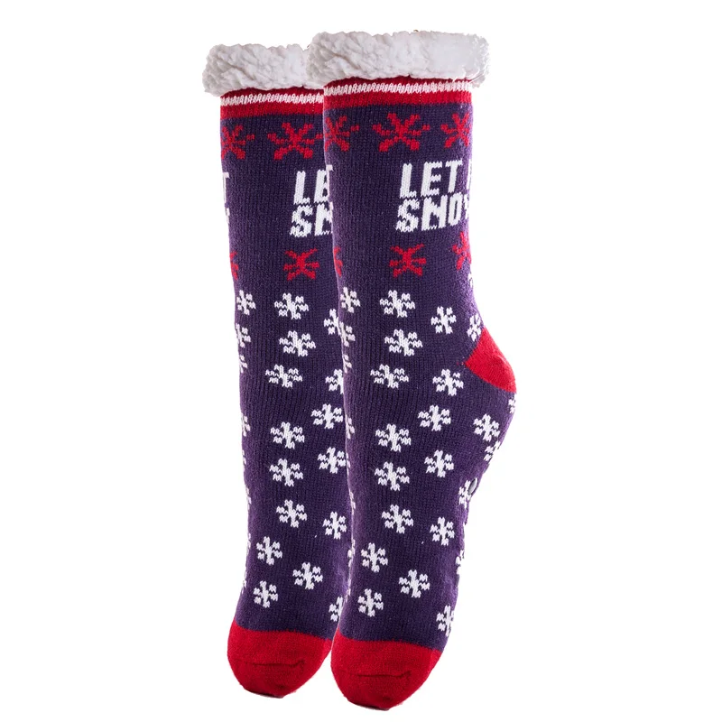 FRALOSHA/5 пар длинных носков домашние тапочки женские зимние теплые ворсистые домашние тапочки с нескользящей подкладкой рождественские носки FT8 - Цвет: Letter