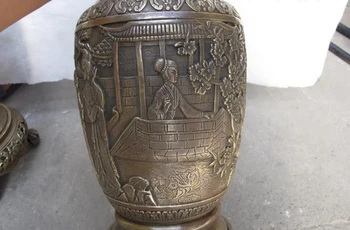 

20 Chinese Copper Palace femme de chambre fairy design Aquarius Bottle Vase Pair