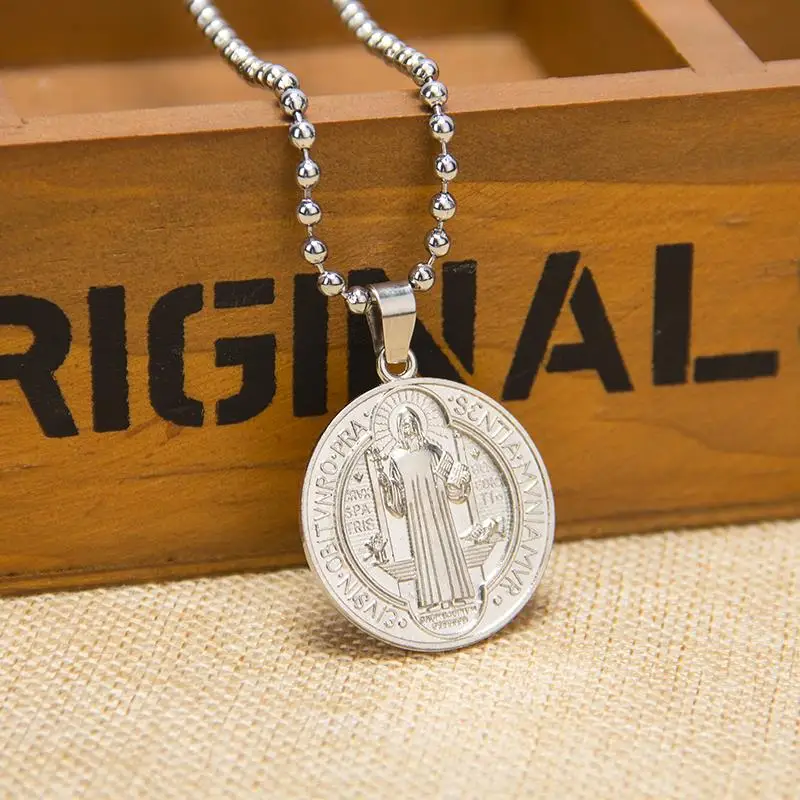 Wholesale silver large size st. Benedict MEDALS with its clamp necklace