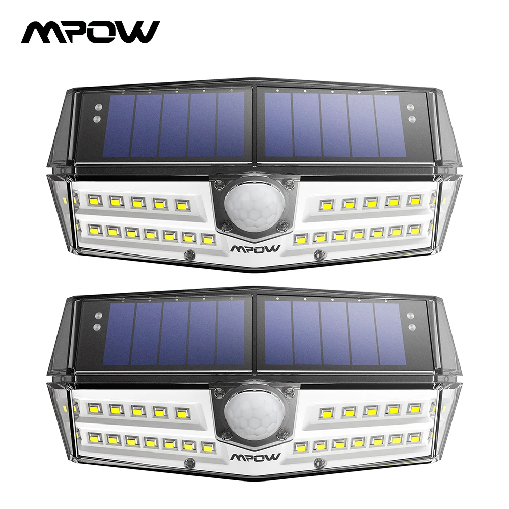 2 шт. в упаковке, солнечный светильник Mpow с датчиком движения, Солнечная лампа IPX7, водонепроницаемая наружная Солнечная садовая солнечная панель, светильник, 144 люмен, белый светильник