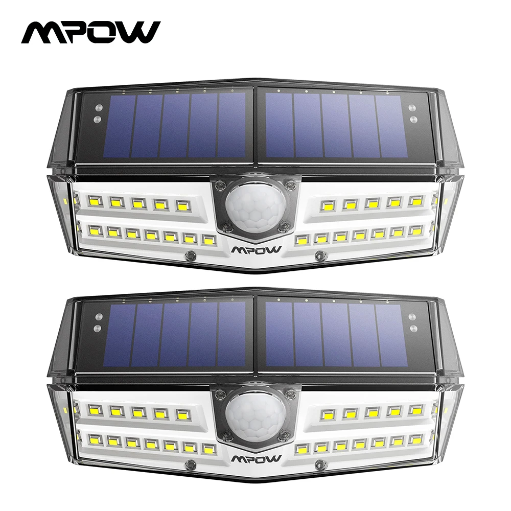 

2 Pack Mpow Solar Light Motion Sensor Solar Lamp IPX7 Waterproof Outdoor Solar Garden Sunpower Panel Light 144 Lumen White Light