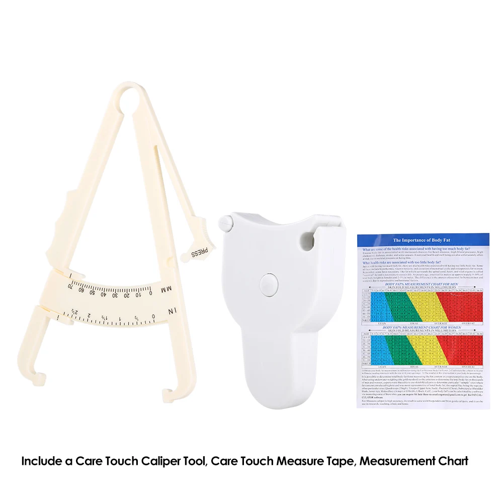 70mm Skinfold Body Fat Caliper Set Body Fat Tester Body Skinfold Measurement Tool with Measure Tape White