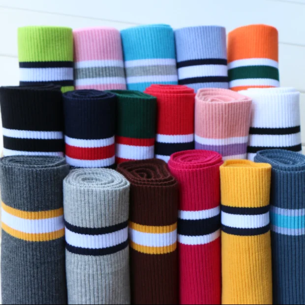 

mylb 80cm Cotton yarn dyed stripes stretch cuff DIY cotton knitted fabric for neckline hem, winter jacket,Clothing accessories