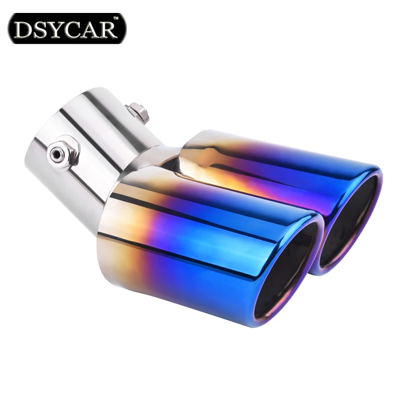 DSYCAR 1 Pcs Universal Stainless Steel Grilled blue font b Car b font Dual Pipe font