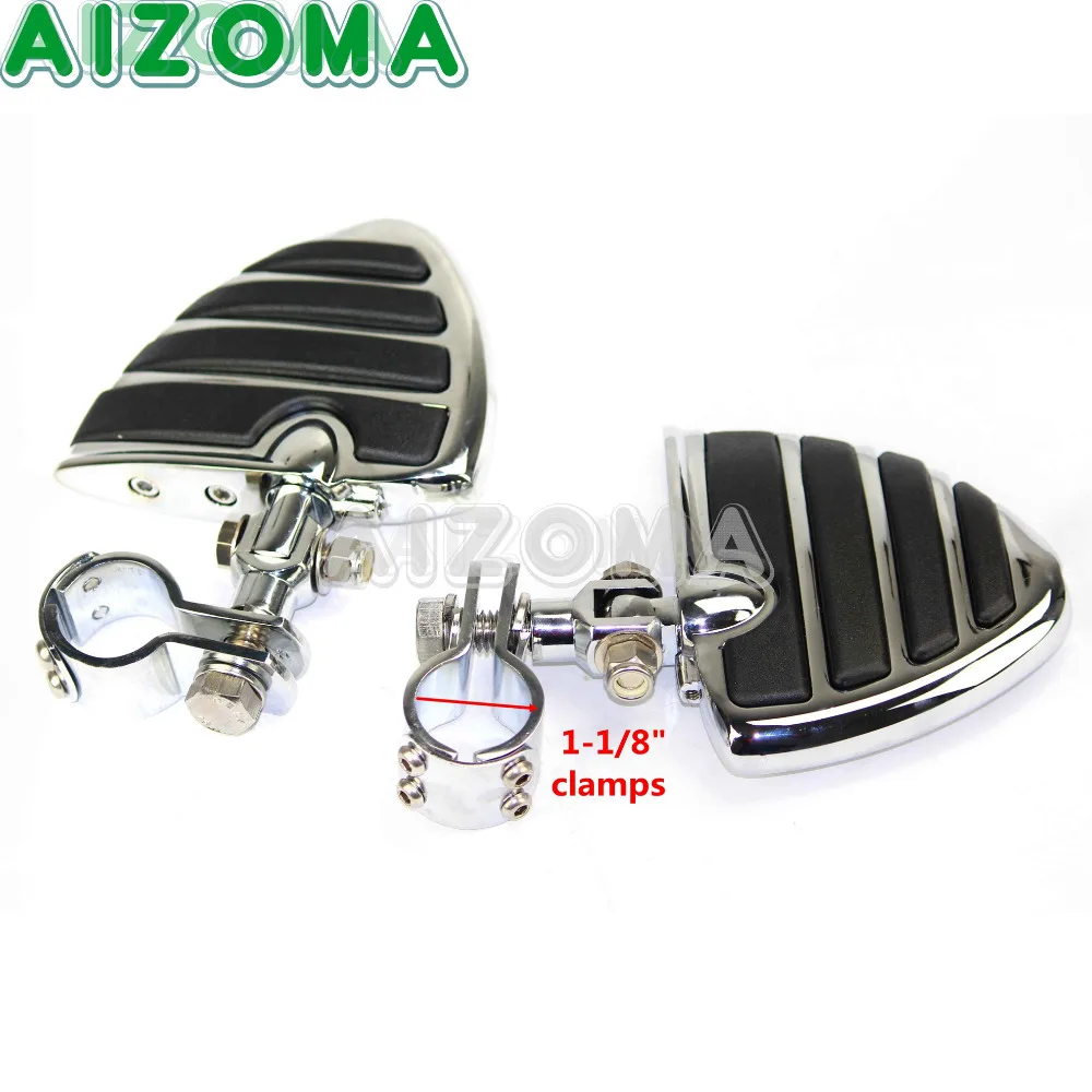 

Chrome Wing Footrest Foot Pegs Motorcycle 1-1/8" Clevis Mounts Footpeg Clamp For Harley Softail Touring Road King Street Glide