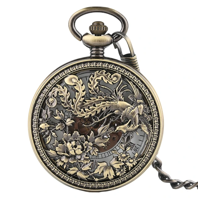 Beautiful Phoenix Mechnical Pocket Watch Charm Lucky Pendant Flower Carving Auto Beautiful Phoenix Mechnical Pocket Watch Charm Lucky Pendant Flower Carving Auto