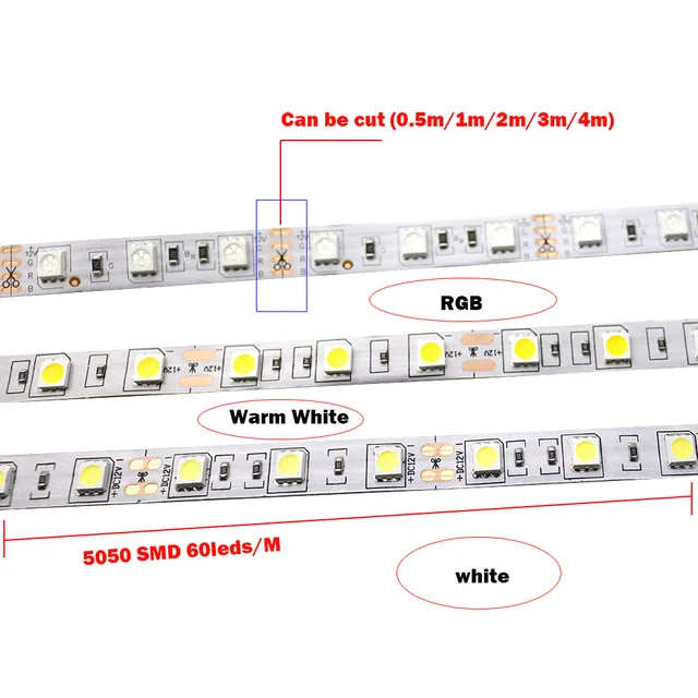 LED Strip SMD 5050 RGB Waterproof 5M 300LED DC 12V Pink Blue Red Green Fita LED Light Strips Flexible Neon Tape Luz Monochrome
