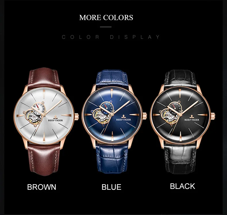 New Reef Tiger/RT Designer Casual Rose Gold Blue Dial Watches Convex Lens Automatic Watches for Men RGA8239