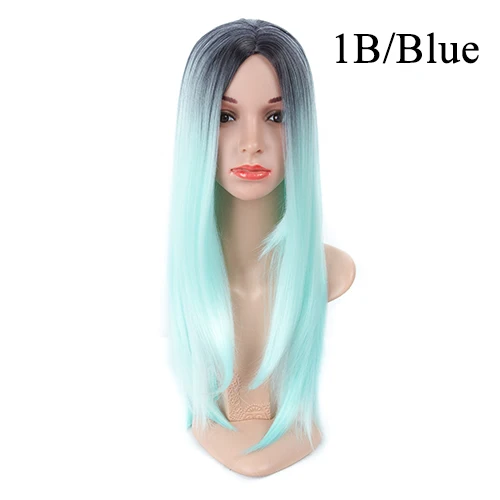 Aigemei Омбре парик для женщин длинные прямые парики синтетические термостойкие 26 дюймов средняя часть нет парик шнурка - Цвет: IB-Blue