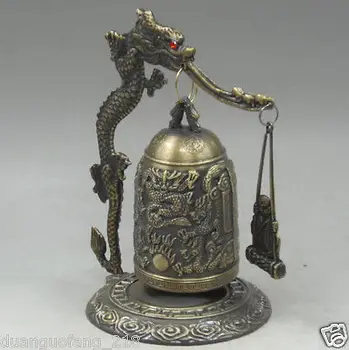 

SUPERB DECORATED HANDWORK-COPPER CARVED DRAGON wonderful bell STATUE Buddha