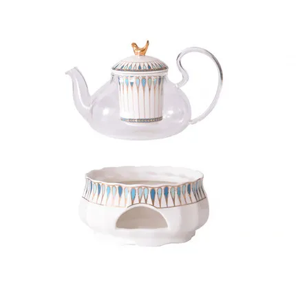 Английский послеобеденный чай набор для цветочного чая Отопление фруктовый чайник для дома офиса Европейский цветок чайная чашка керамическая термостойкая стеклянная свеча - Цвет: 02 Set