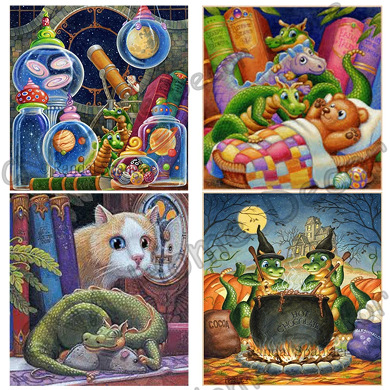 

Cartoon Dragons Drill Resin Ribbon coins Mosaic 5D Diy Embroidery Diamond Painting 3D Cross Stitch Kits animal sticker decor