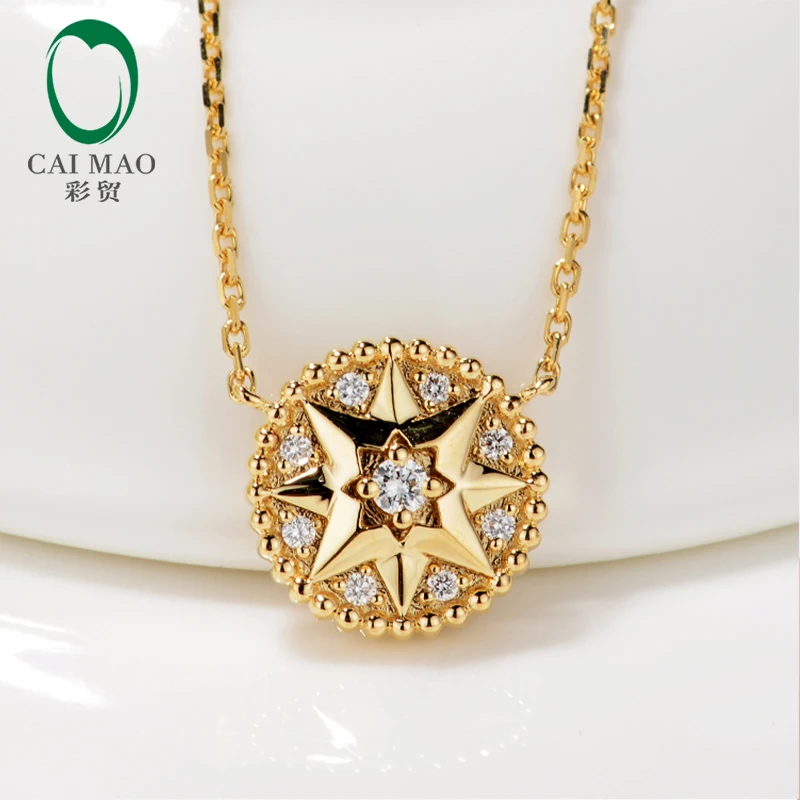 Caimao Jewelry 14KT/AU585 Yellow Gold 0.45ct Round Cut Diamond Chain Pendant