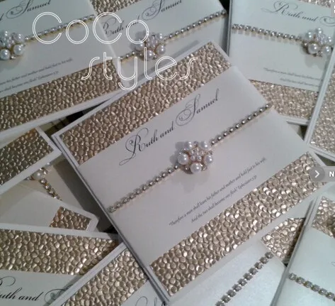  Cocostyles personalized novel shining pebble invitation card with pearl brooch and sliver foil for  - 32892370830