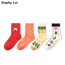 Harajuku Для женщин Модная стильная футболка с изображением персонажей видеоигр суши салат из лосося Pattern Хлопок Экипаж Носки, японский стиль пушистые подарок для девочки на зиму